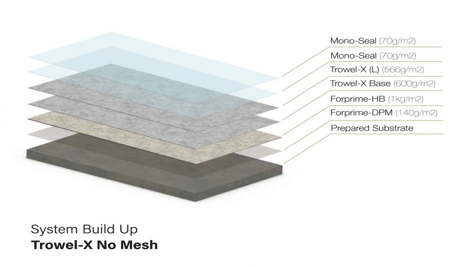 Microcement trowel-x no mesh system build up